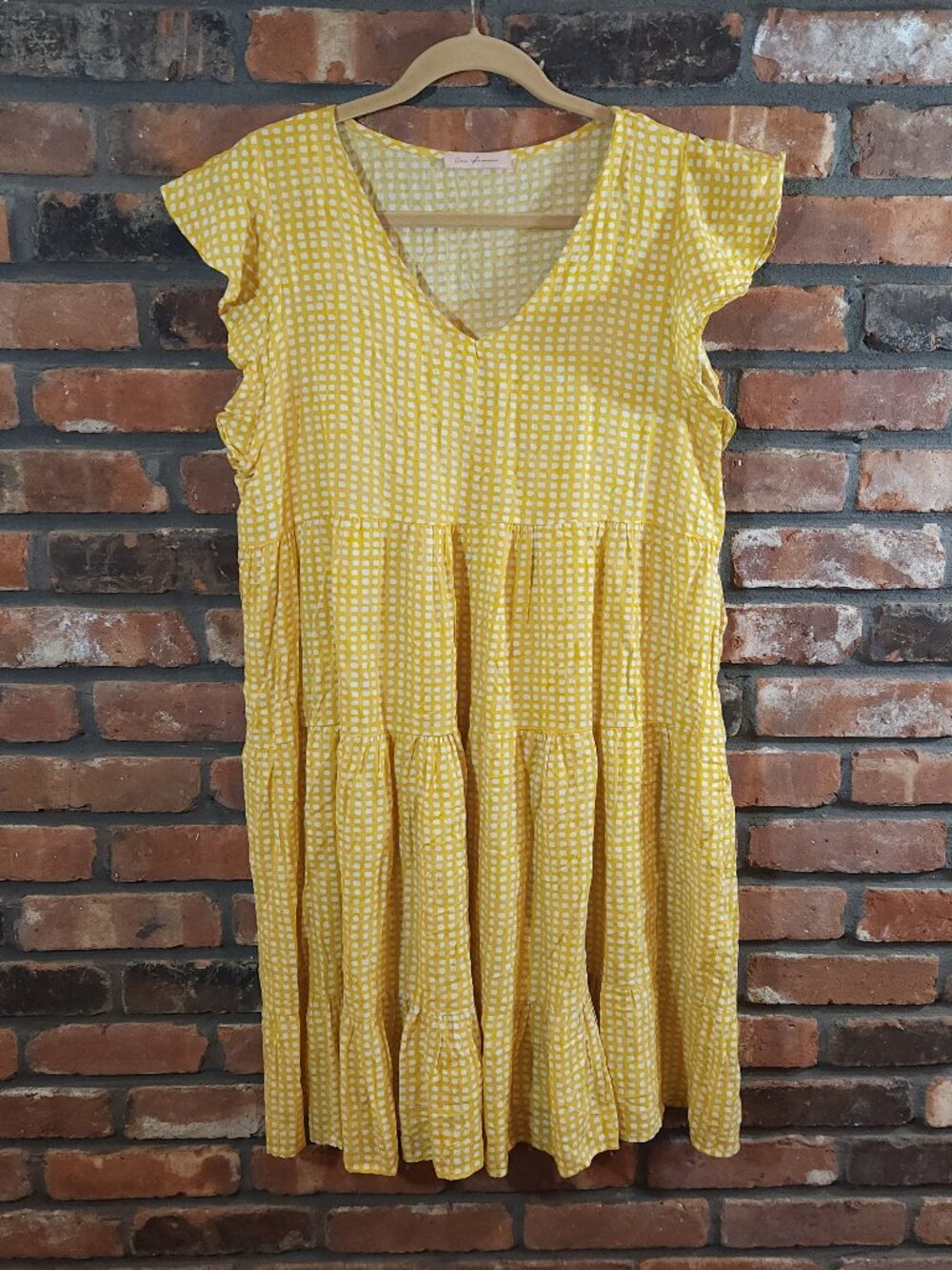 Ces Femme V-neck Flutter Sleeve Tiered Ruffle Hem Tent Dress Summer Women's L - Picture 2 of 7
